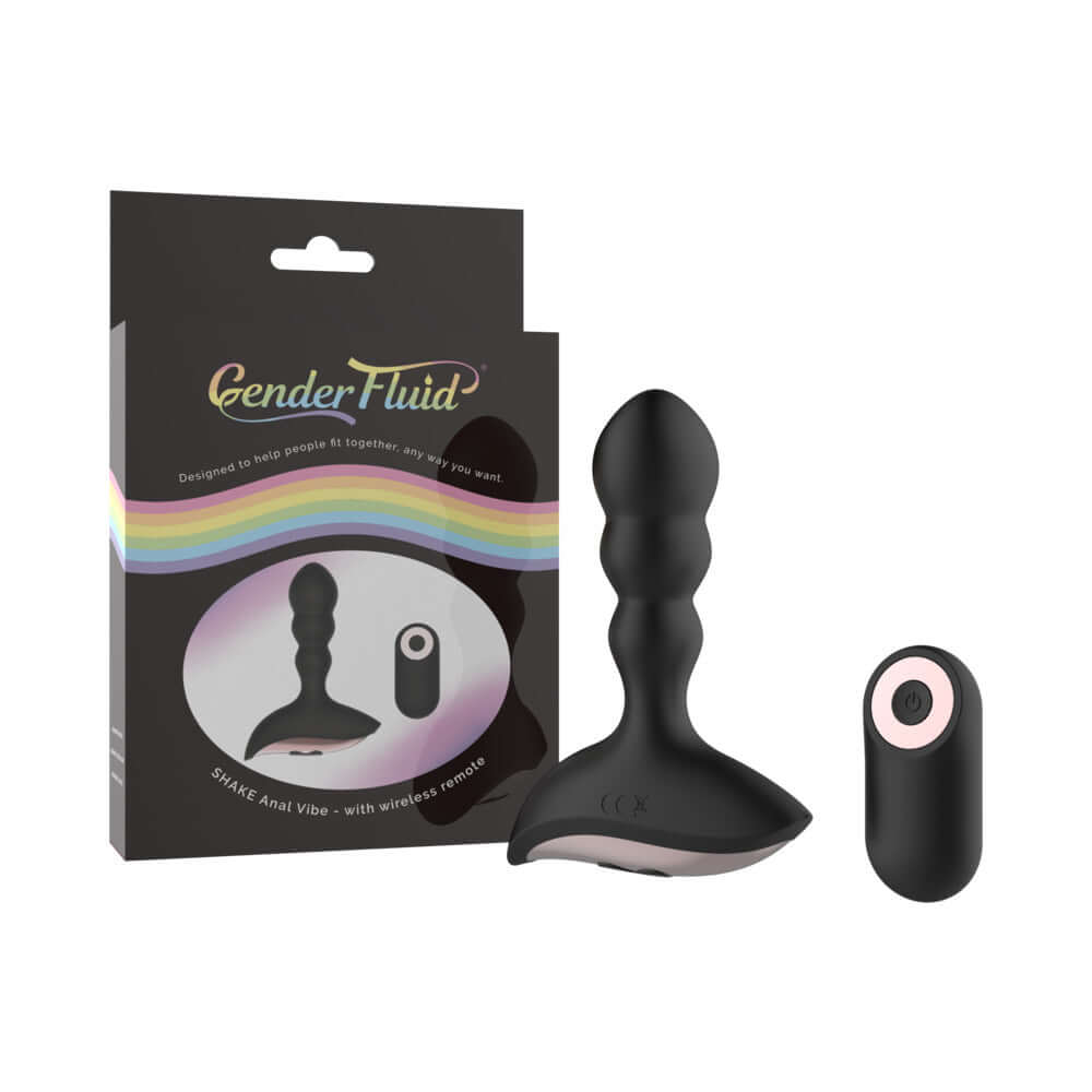 Gender Fluid Shake Rechargeable Remote-Controlled Silicone Anal Vibrator Black