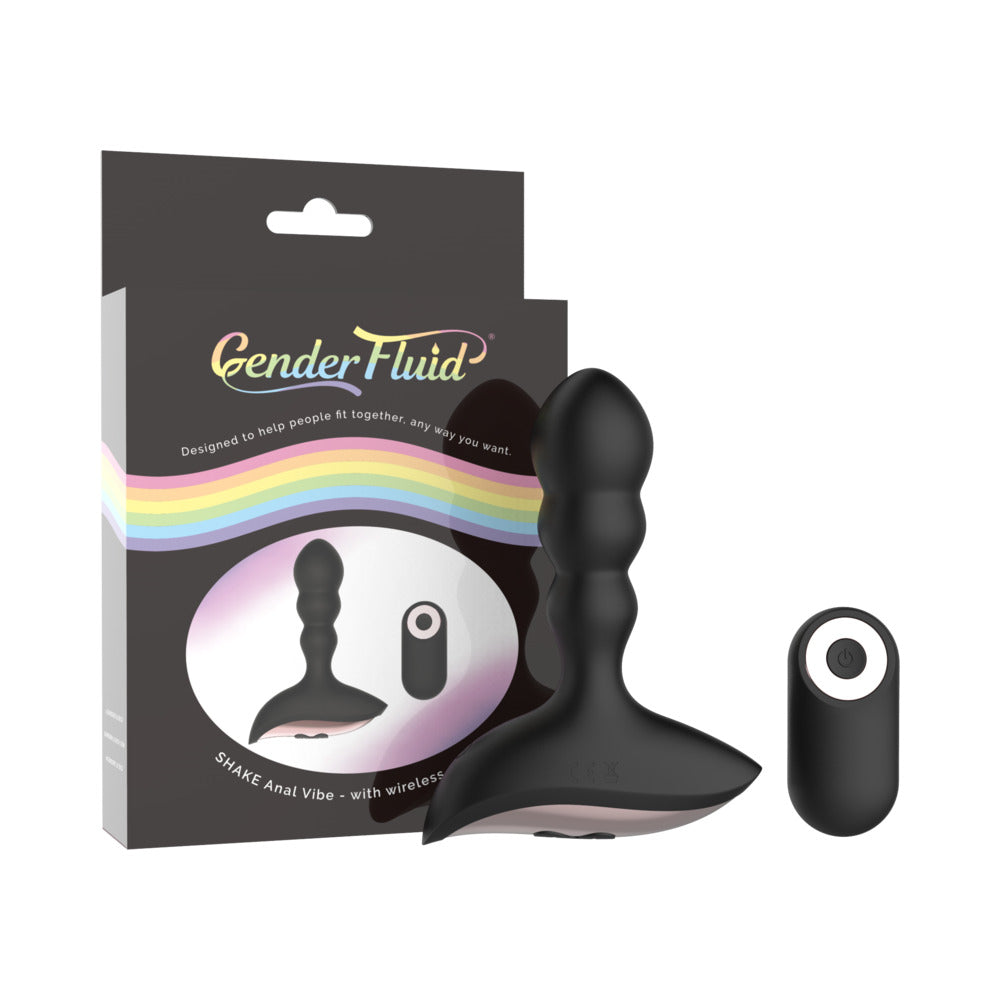 Gender Fluid Shake Rechargeable Remote-Controlled Silicone Anal Vibrator Black
