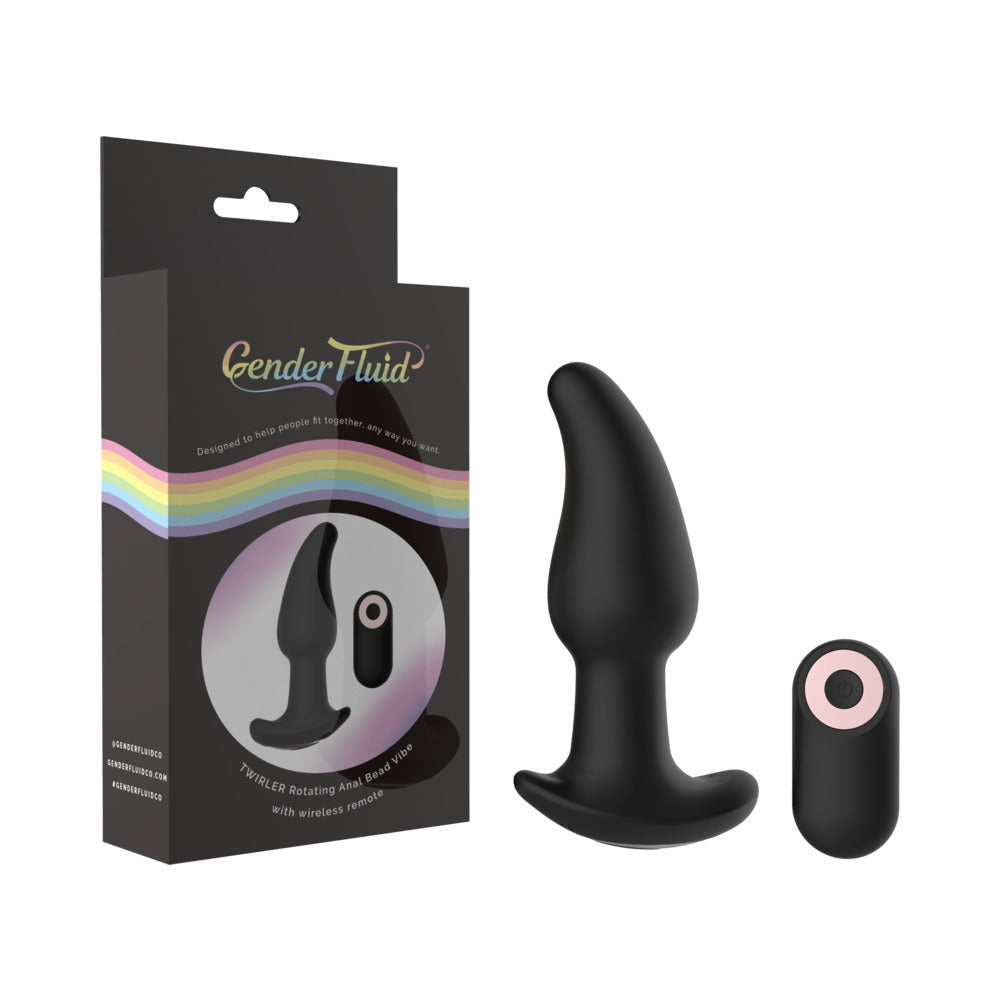 Gender Fluid Twirler Anal Vibe With Remote Silicone Black