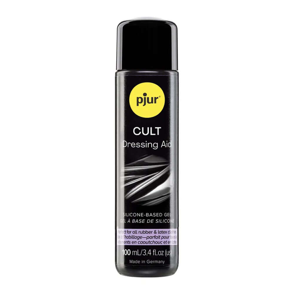 Pjur Cult Dressing Aid Silicone-based Gel 100 ml bottle designed for easy dressing in latex and rubber garments.