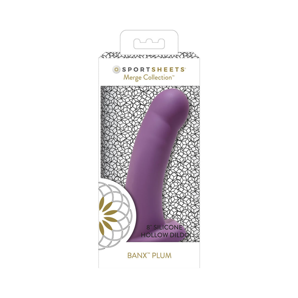 Sportsheets Merge Collection Banx 8 inches Silicone Hollow Dildo Plum