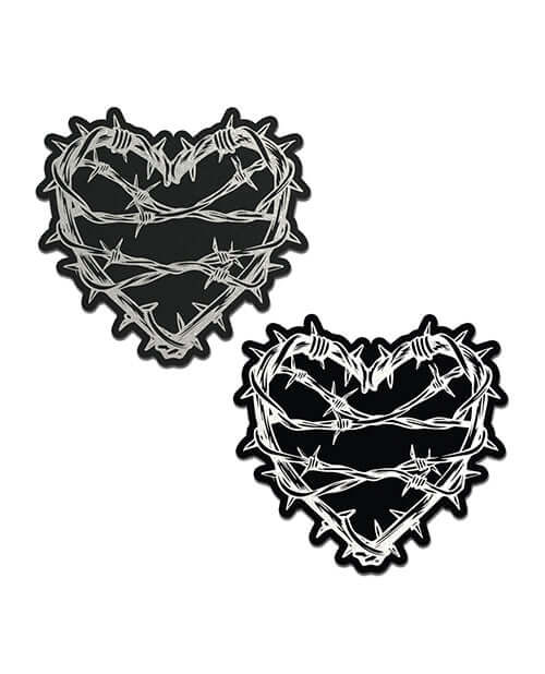 Pastease Premium Barbed Wire Heart Reflective Black OS featuring bold black hearts with silver gunmetal reflective design.