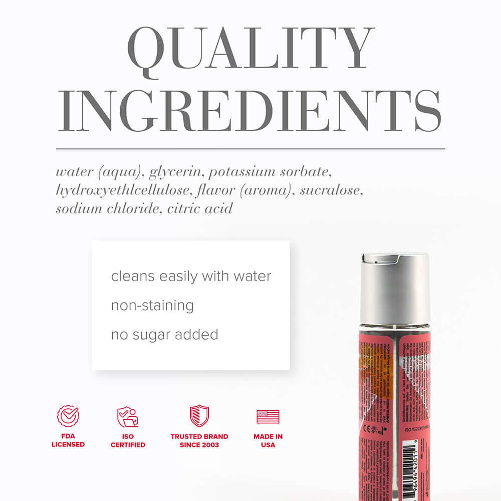 Image of JO Cocktails Cosmopolitan Flavored Water-Based Lubricant 2 Oz quality ingredients list, showcasing luxurious components.