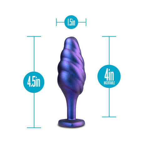 Anal Adventures Matrix Silicone Bumped Bling Plug Sapphire dimensions, 4.5in tall, 4in insertable, 1.5in wide.