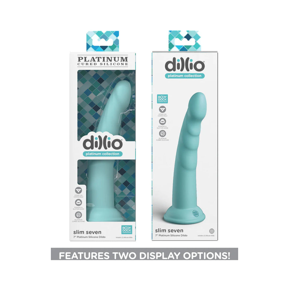 Dillio Platinum Collection Slim Seven 7 inches Silicone Dildo Teal