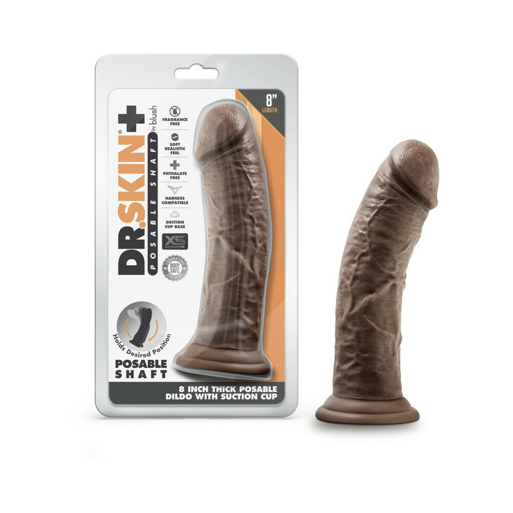 Dr. Skin Plus Thick 8 inches Triple Density Posable Dildo Brown
