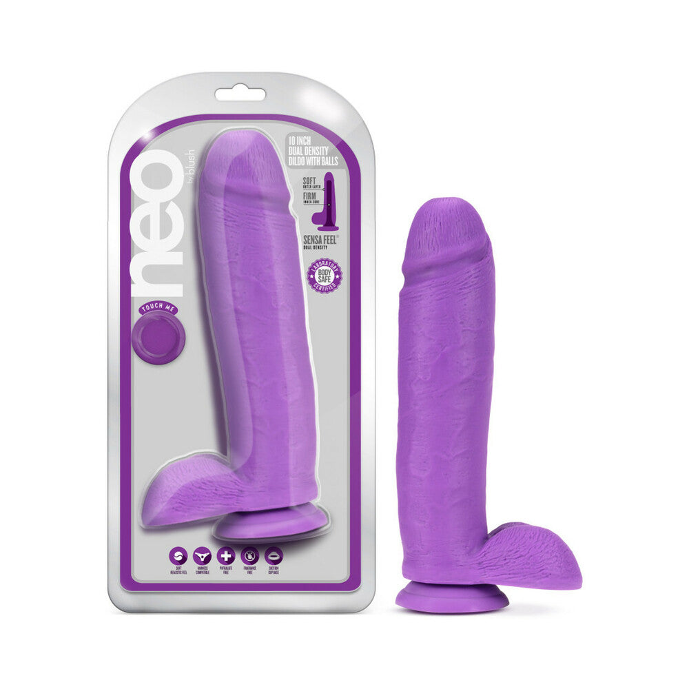 Neo 10 inches Dual Density Dildo with Balls Neon Purple