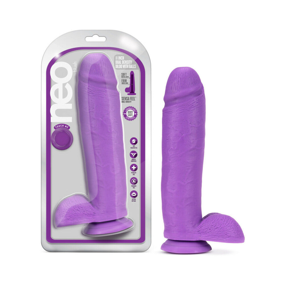 Neo 11 inches Dual Density Dildo with Balls Neon Purple