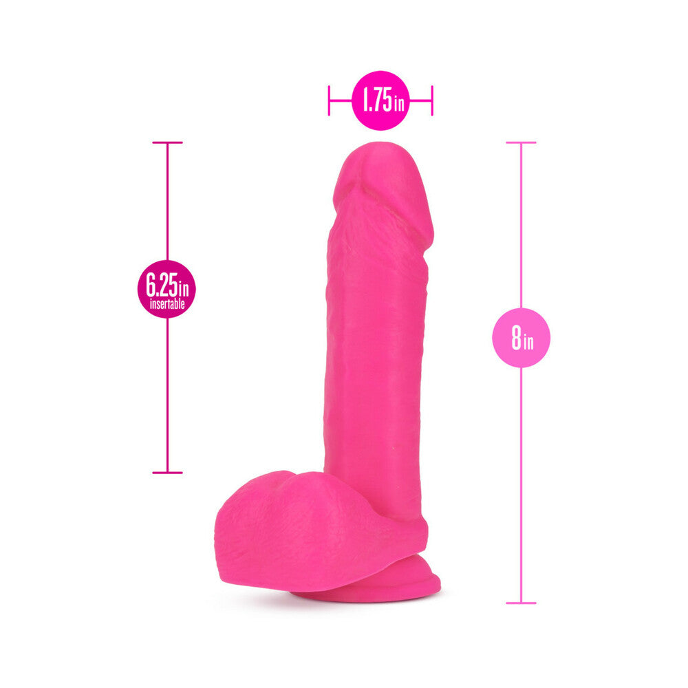 Neo 8 inches Dual Density Dildo with Balls Neon Pink