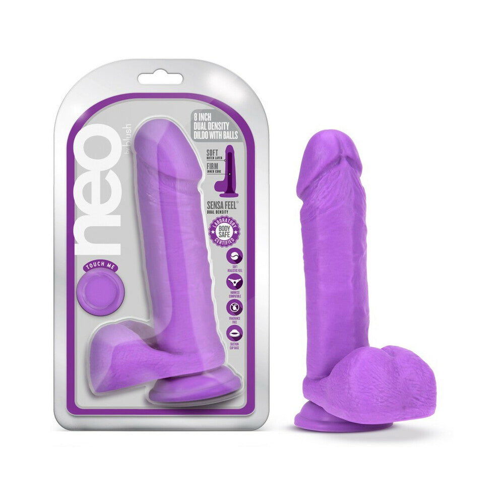 Neo 8 inches Dual Density Dildo with Balls Neon Purple