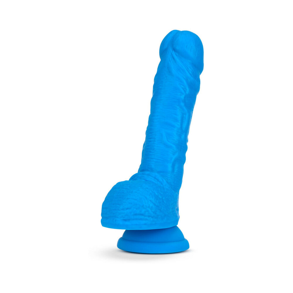 Neo 9 inches Dual Density Dildo with Balls Neon Blue