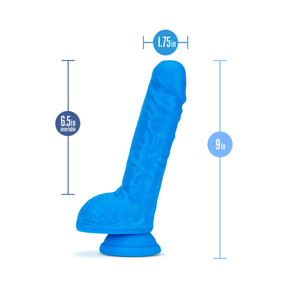 Neo 9 inches Dual Density Dildo with Balls Neon Blue