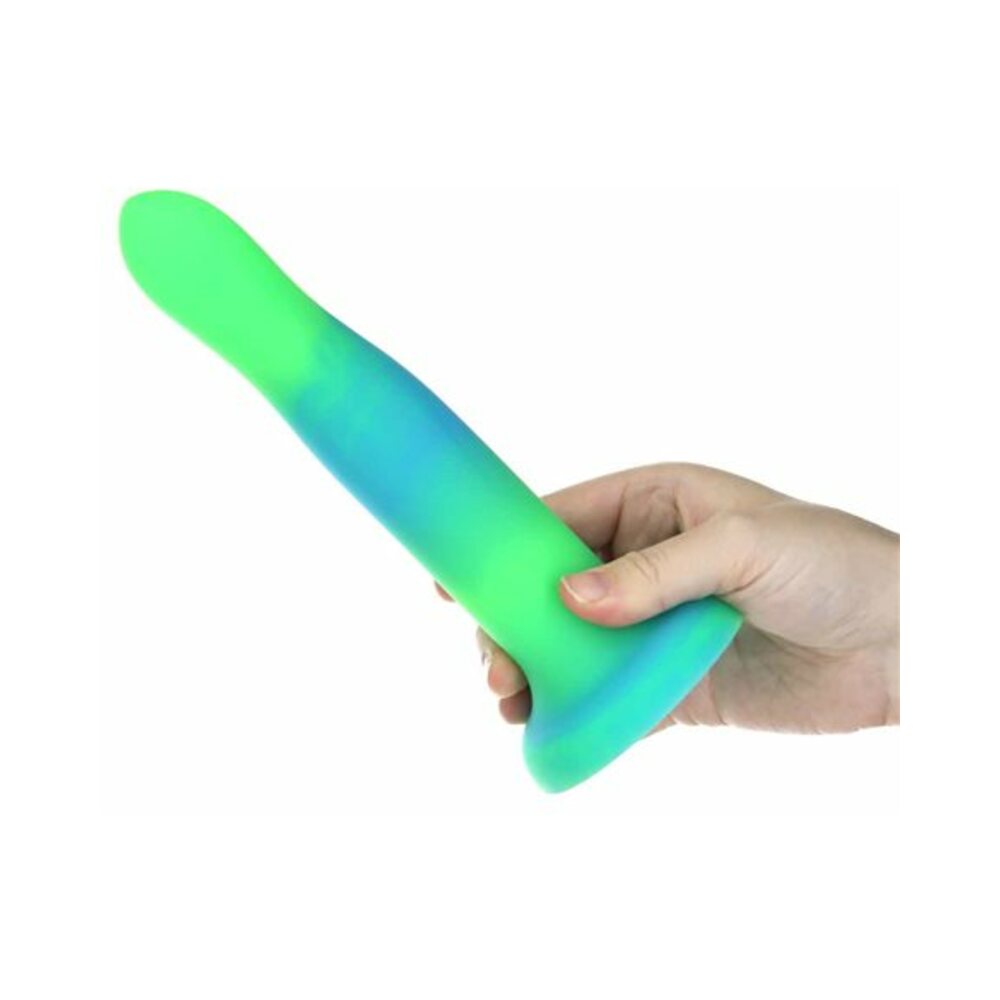 Addiction Rave Bendable 8 inches Silicone Dildo Glow in the Dark Blue Green