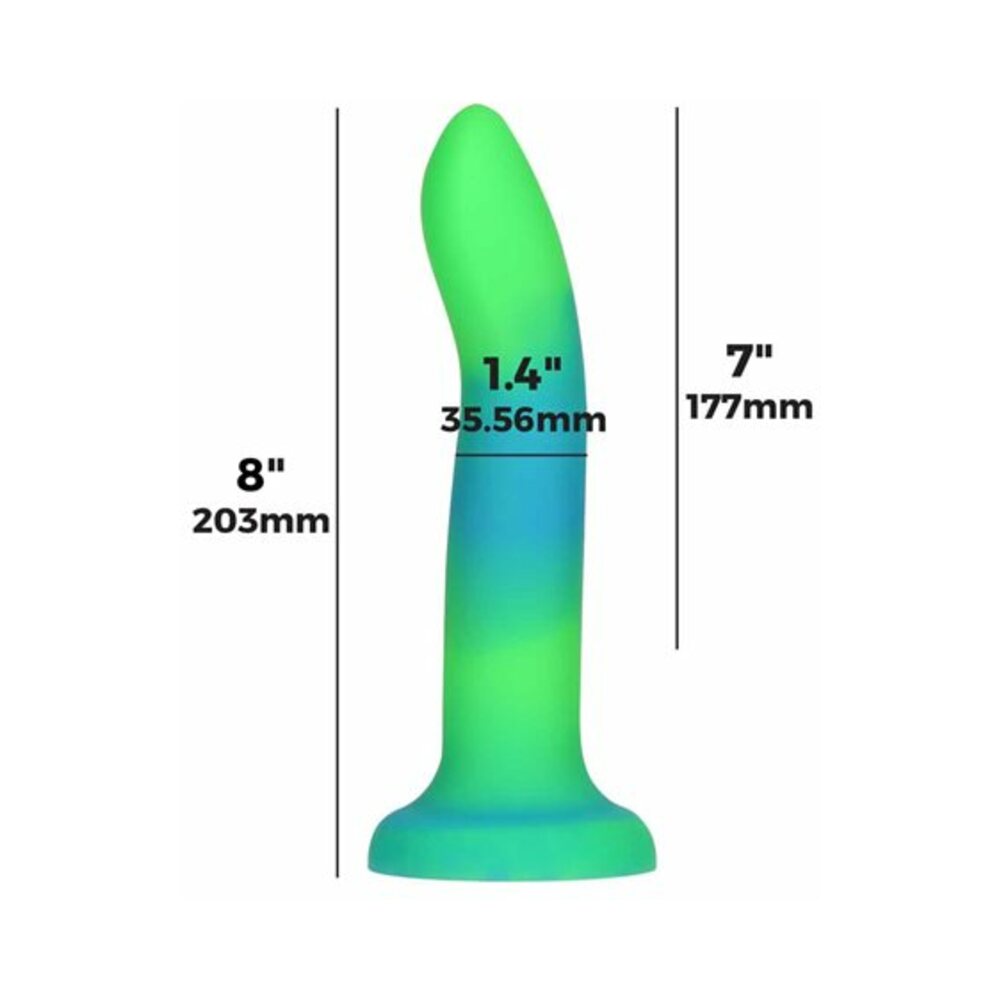 Addiction Rave Bendable 8 inches Silicone Dildo Glow in the Dark Blue Green