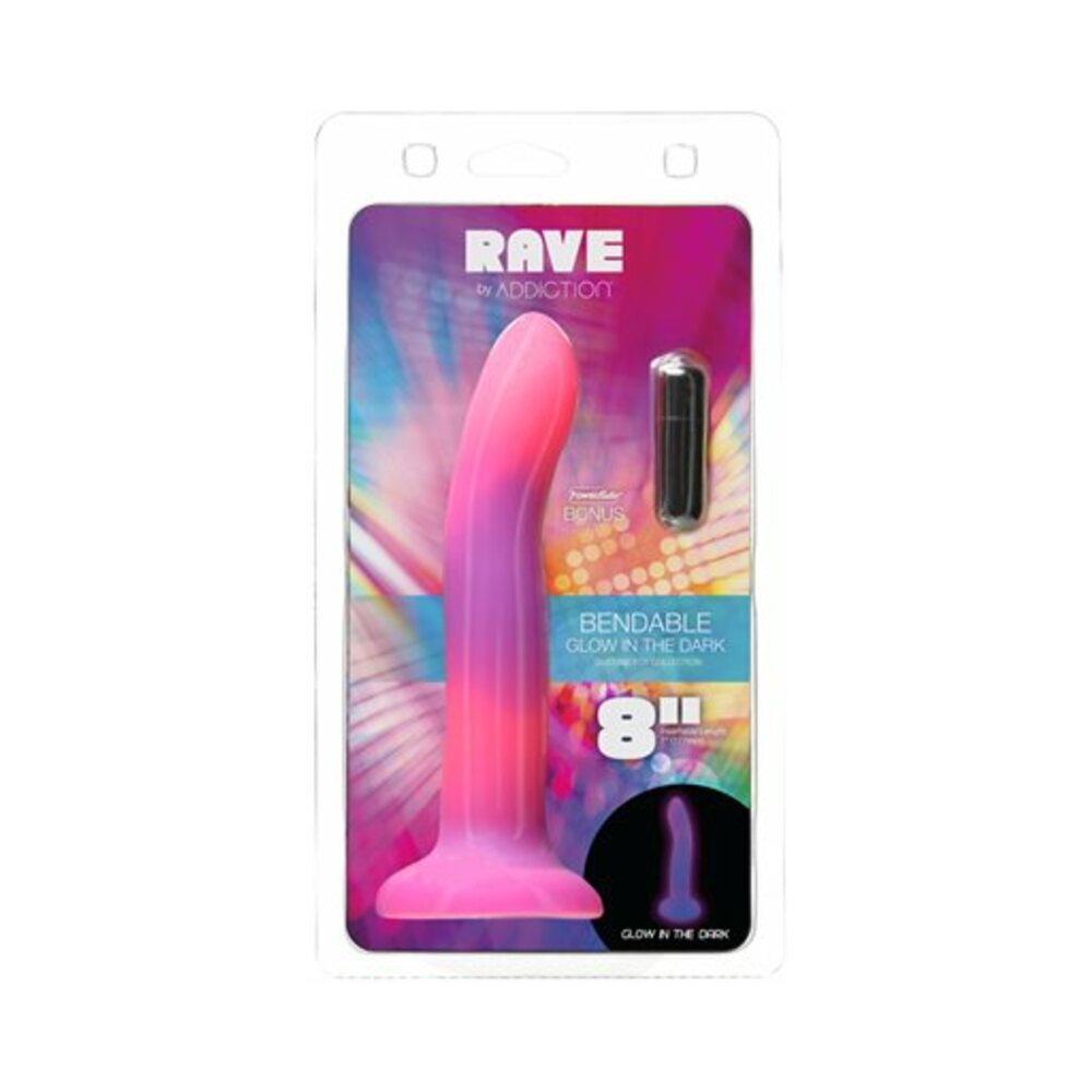 Addiction Rave Bendable 8 inches Silicone Dildo Glow in the Dark Pink Purple