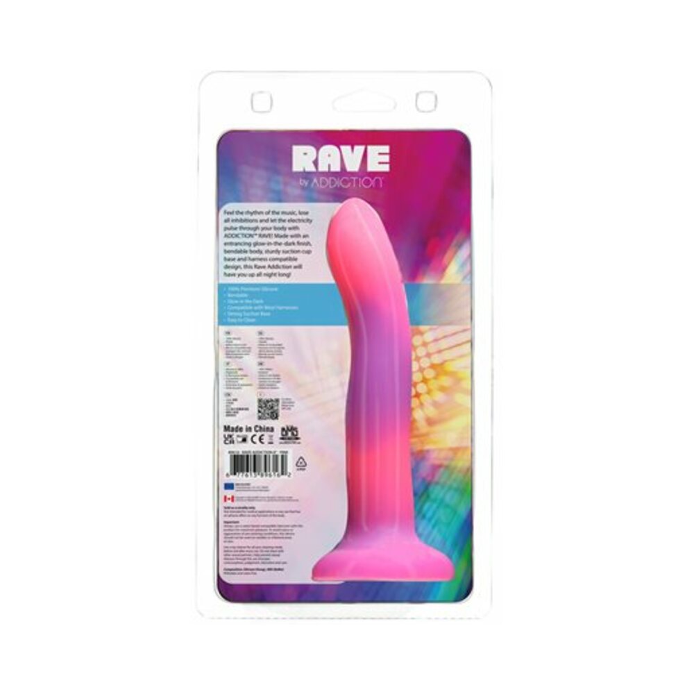 Addiction Rave Bendable 8 inches Silicone Dildo Glow in the Dark Pink Purple