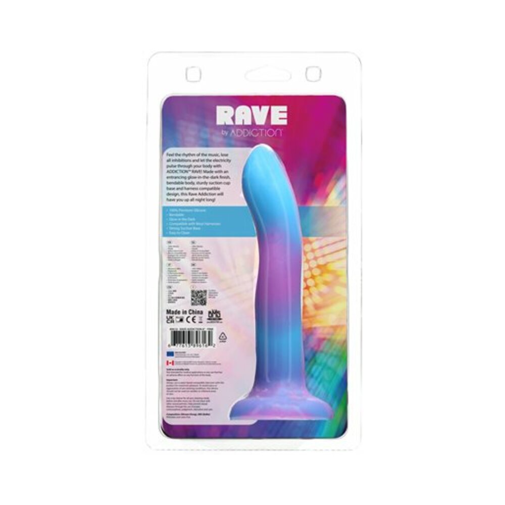 Addiction Rave Bendable 8 inches Silicone Dildo Glow in the Dark Blue Purple