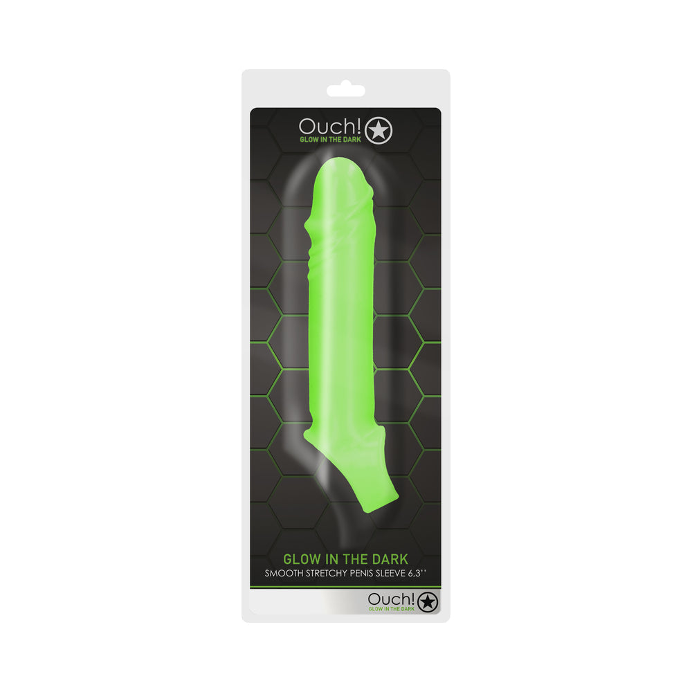 Ouch! Glow in the Dark Smooth Stretchy 6.3 inches Penis Sleeve Neon Green