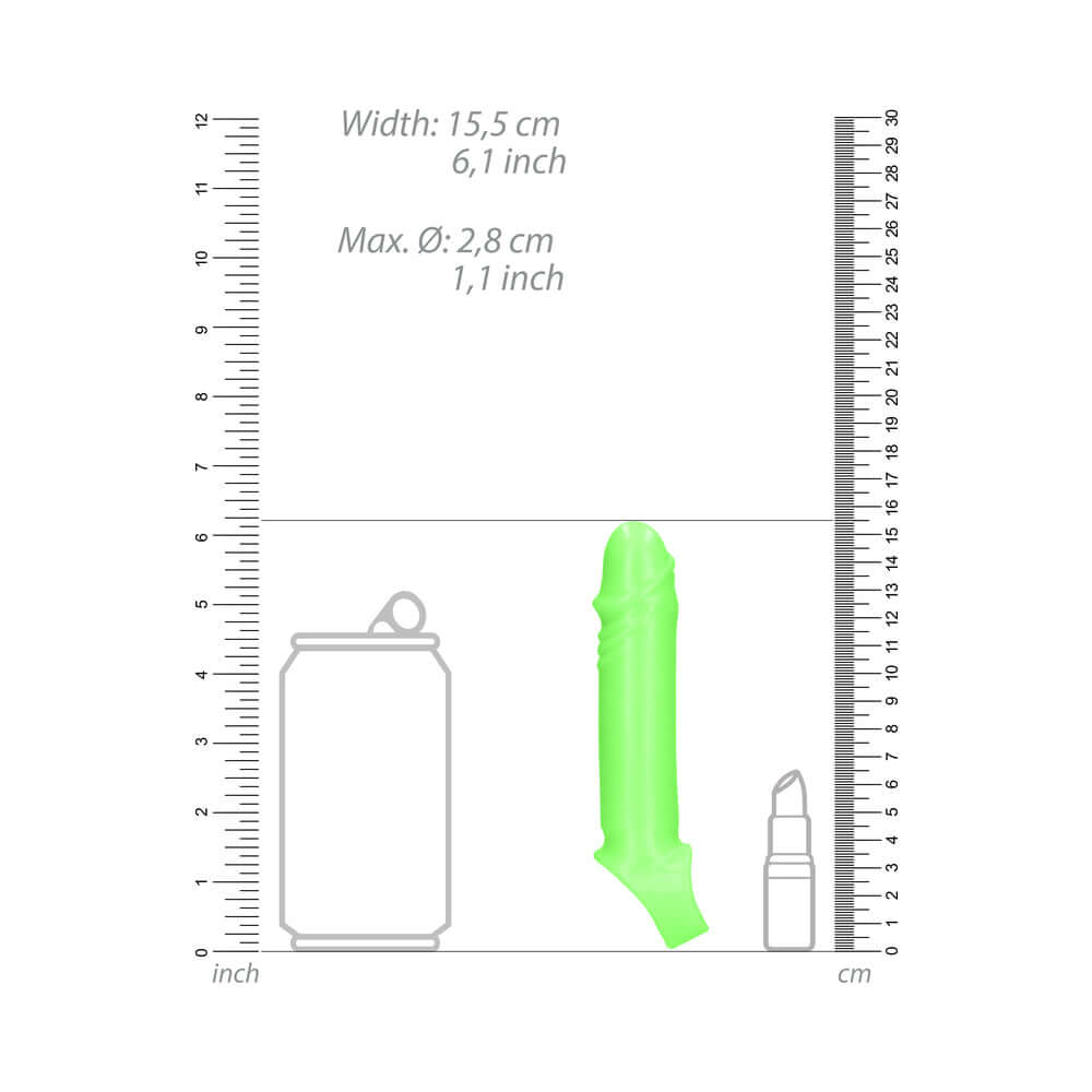 Ouch! Glow in the Dark Smooth Stretchy 6.3 inches Penis Sleeve Neon Green