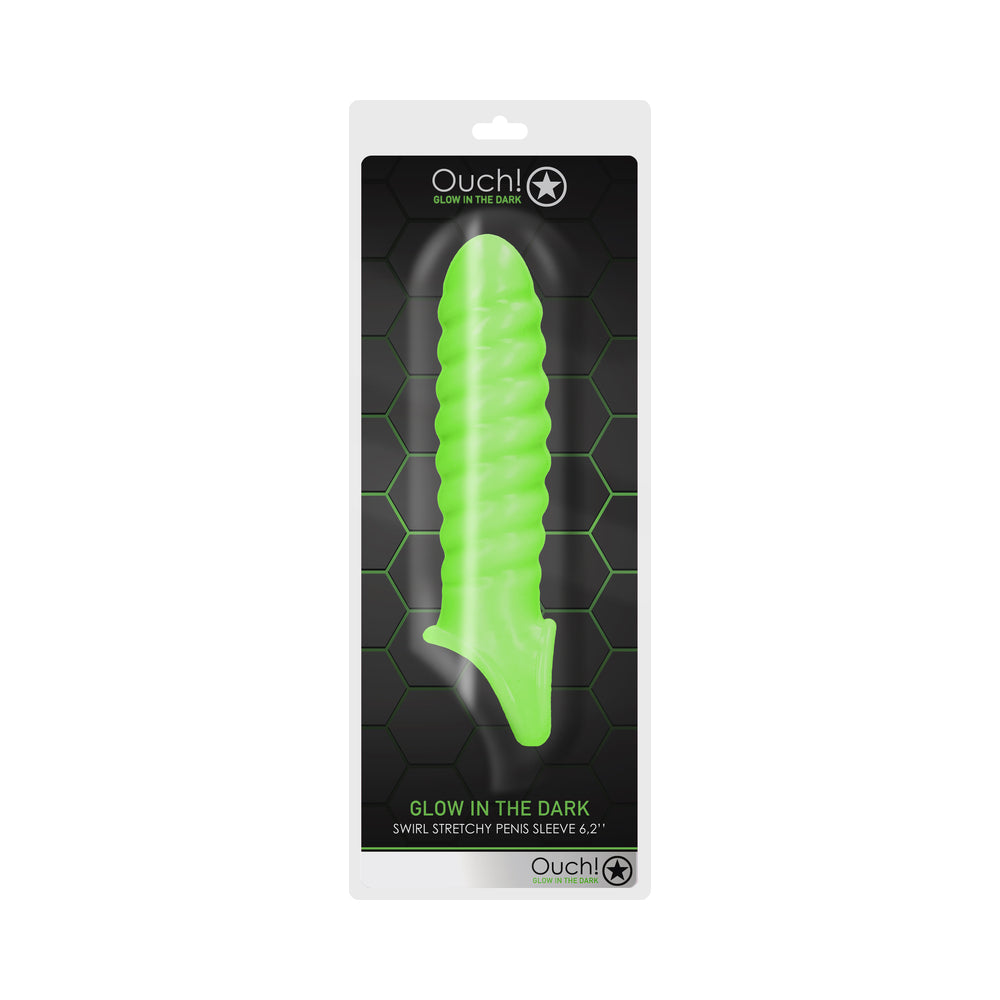 Ouch! Glow in the Dark Swirl Stretchy 6.2 inches Penis Sleeve Neon Green