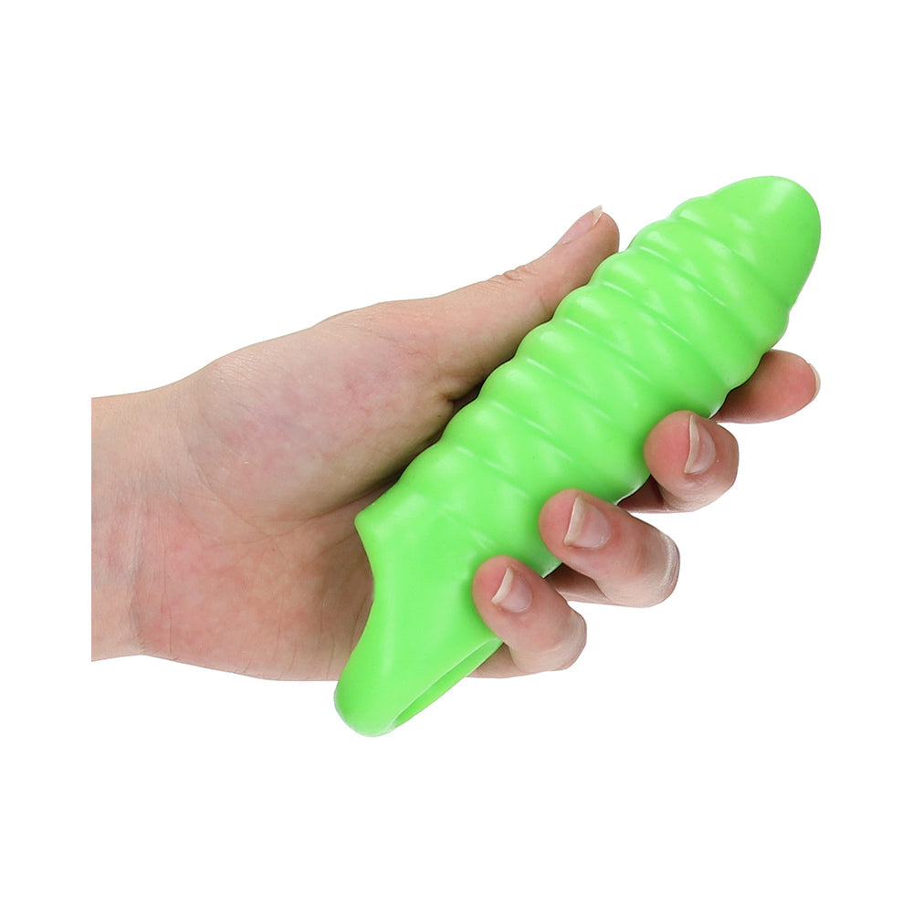 Ouch! Glow in the Dark Swirl Thick Stretchy 6.3 inches Penis Sleeve Neon Green