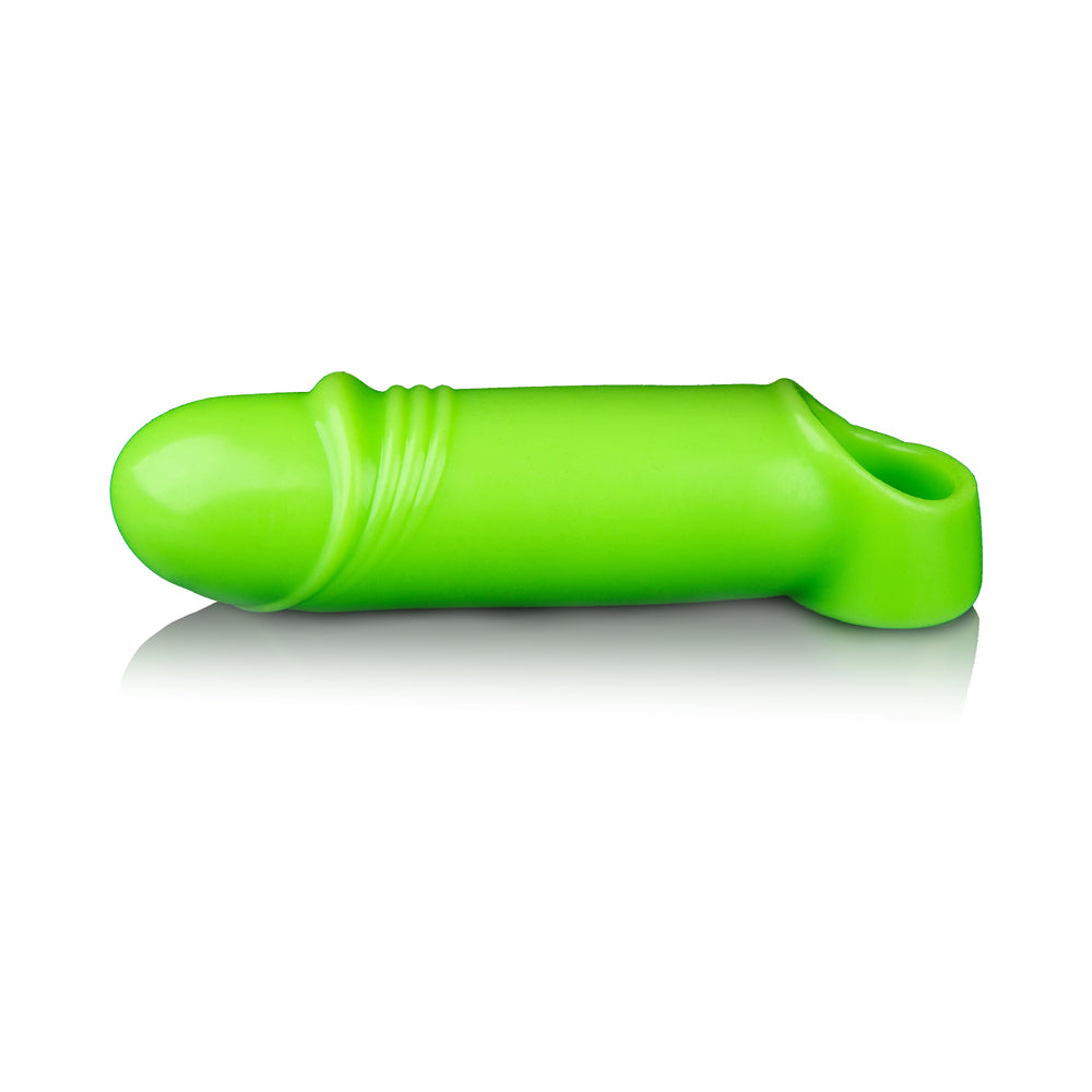 Ouch! Glow in the Dark Smooth Thick Stretchy 6.3 in. Penis Sleeve with Foreskin Details Neon Green
