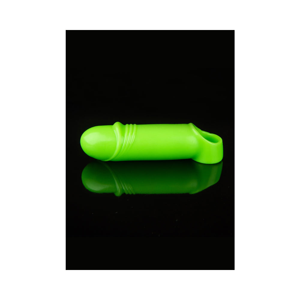 Ouch! Glow in the Dark Smooth Thick Stretchy 6.3 in. Penis Sleeve with Foreskin Details Neon Green