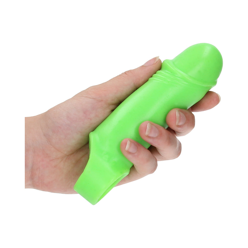 Ouch! Glow in the Dark Smooth Thick Stretchy 6.3 in. Penis Sleeve with Foreskin Details Neon Green