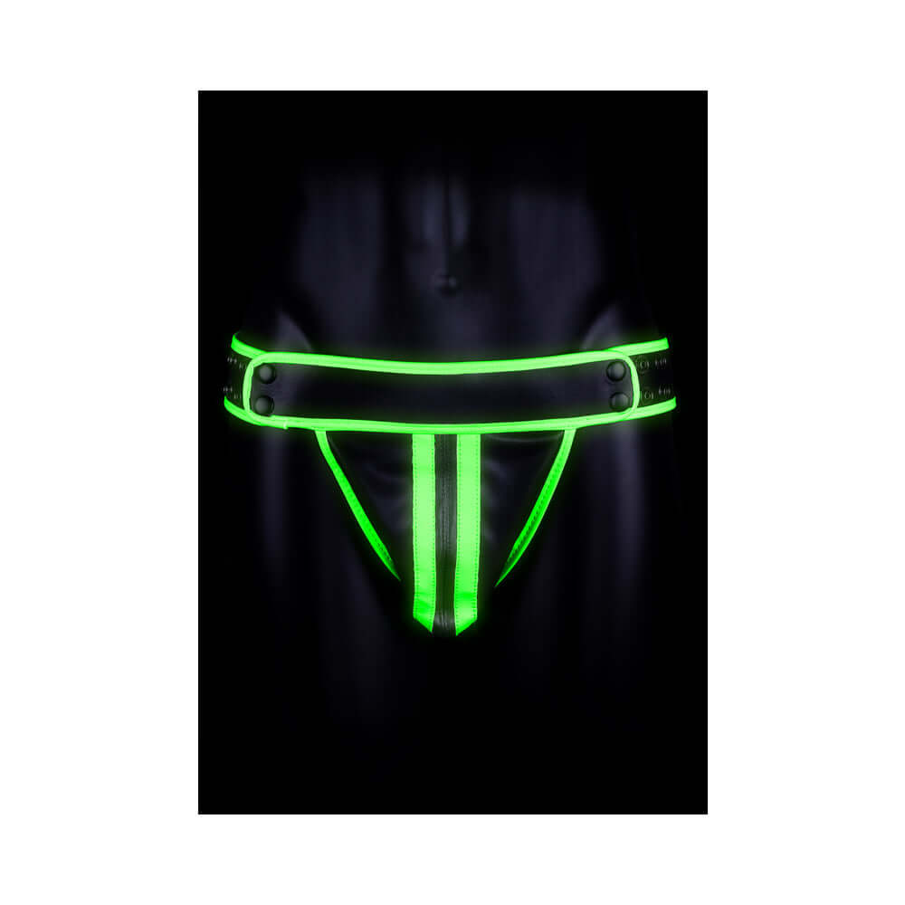 Ouch! Glow in the Dark Bonded Leather Striped Jockstrap Neon Green L/XL