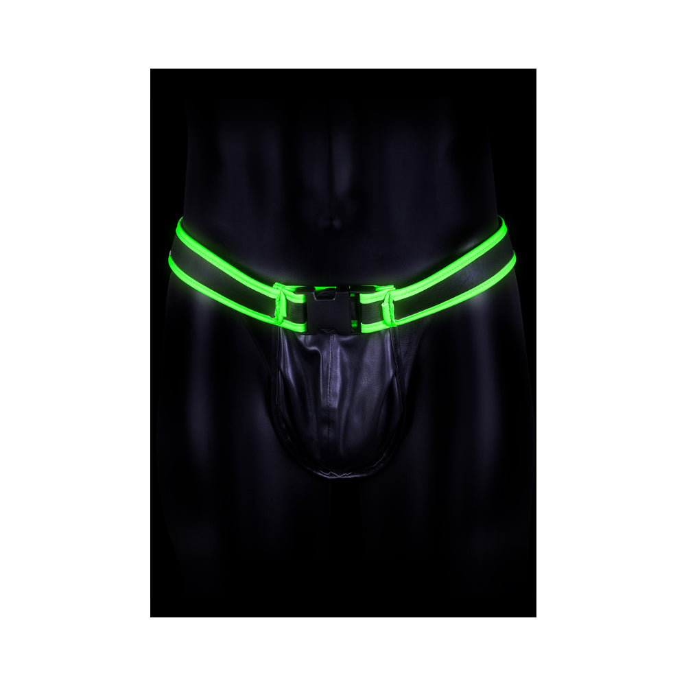 Ouch! Glow in the Dark Bonded Leather Buckle Jock Strap Neon Green S/M