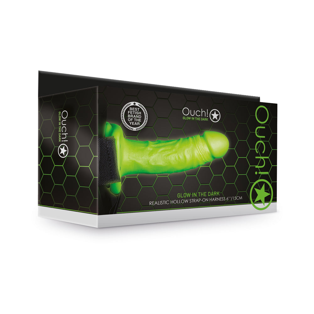 Ouch! Glow in the Dark Realistic 6 inches Hollow Strap-On Neon Green