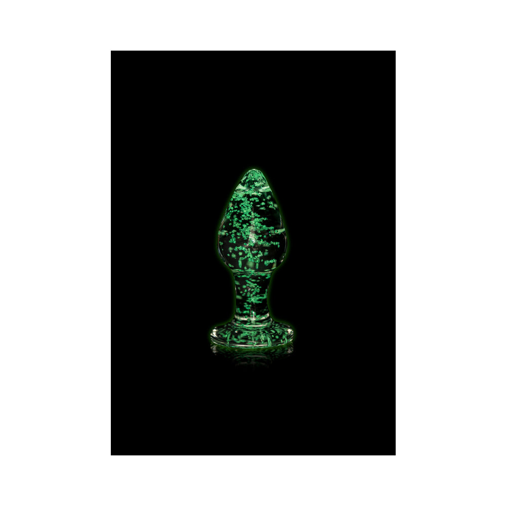Ouch! Glow in the Dark Glass Anal Plug Clear/Green Medium