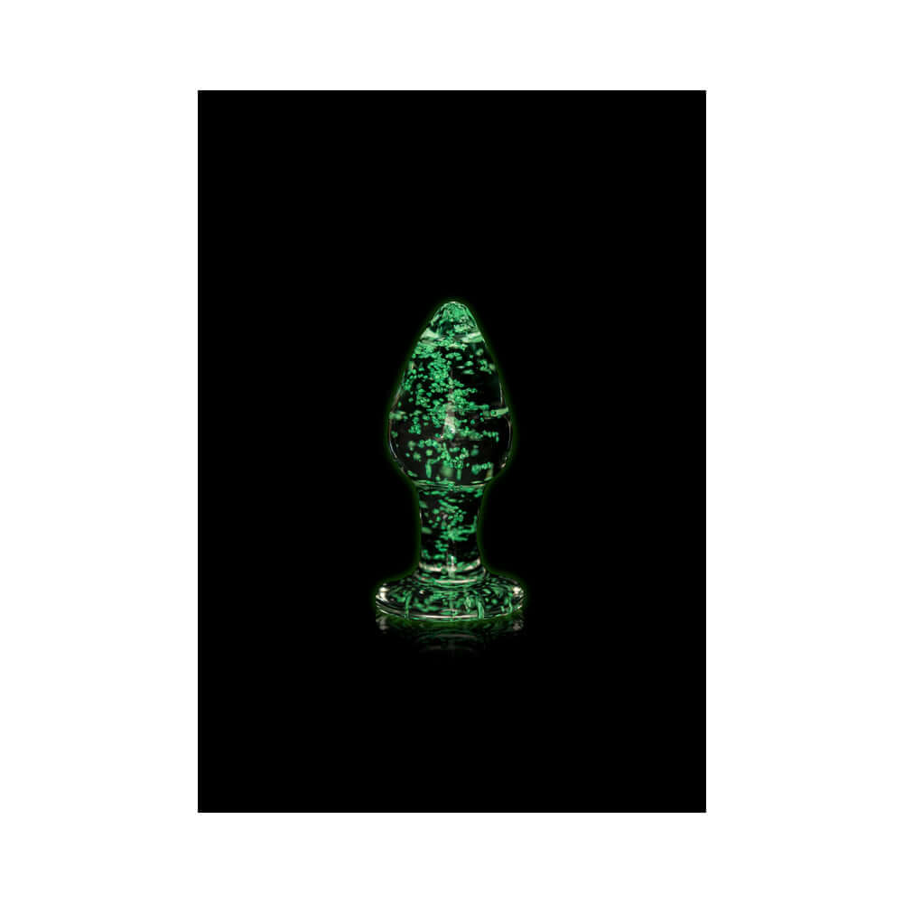 Ouch! Glow in the Dark Glass Anal Plug Clear/Green Medium