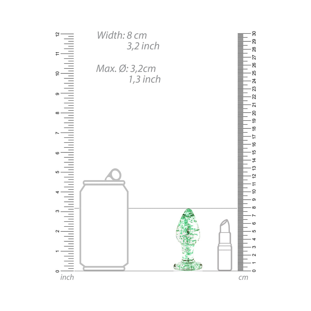 Ouch! Glow in the Dark Glass Anal Plug Clear/Green Medium