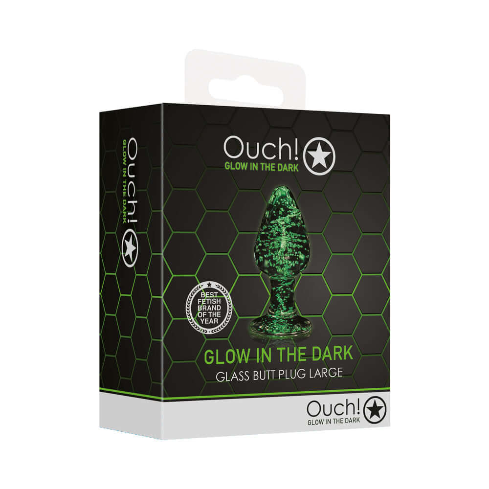 Ouch! Glow in the Dark Glass Anal Plug Clear/Green Large