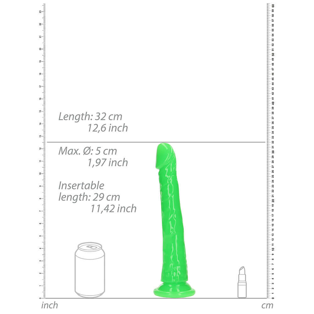 RealRock Glow in the Dark Slim 11 inches Dildo Neon Green