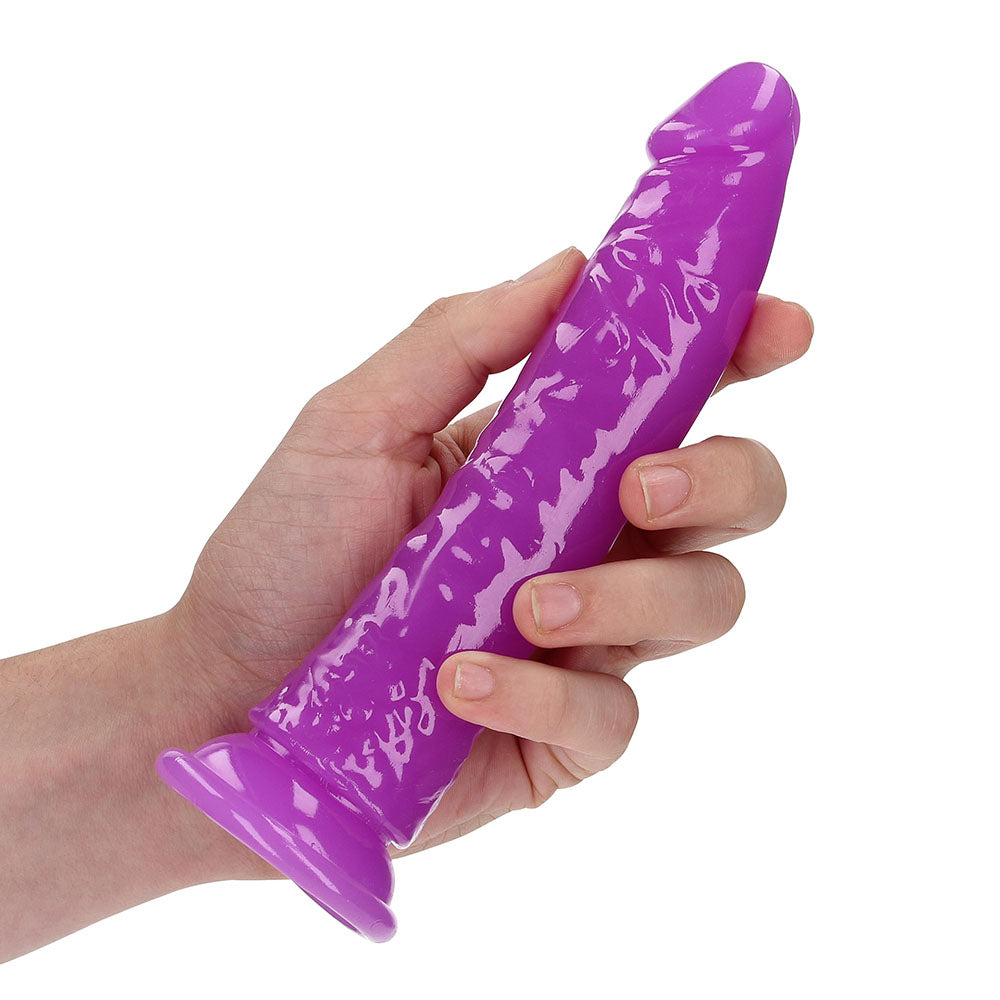 RealRock Glow in the Dark Slim 7 inches Dildo Neon Purple