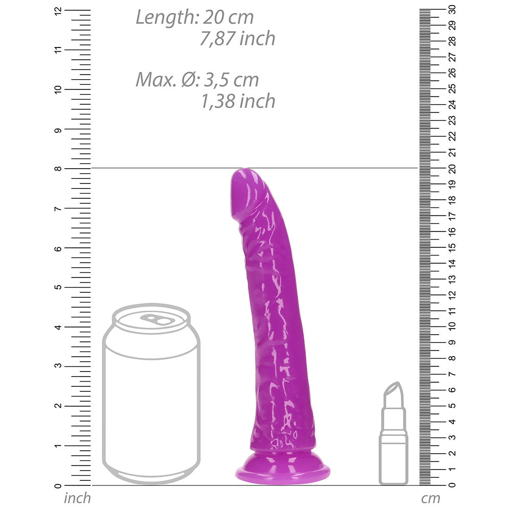RealRock Glow in the Dark Slim 7 inches Dildo Neon Purple