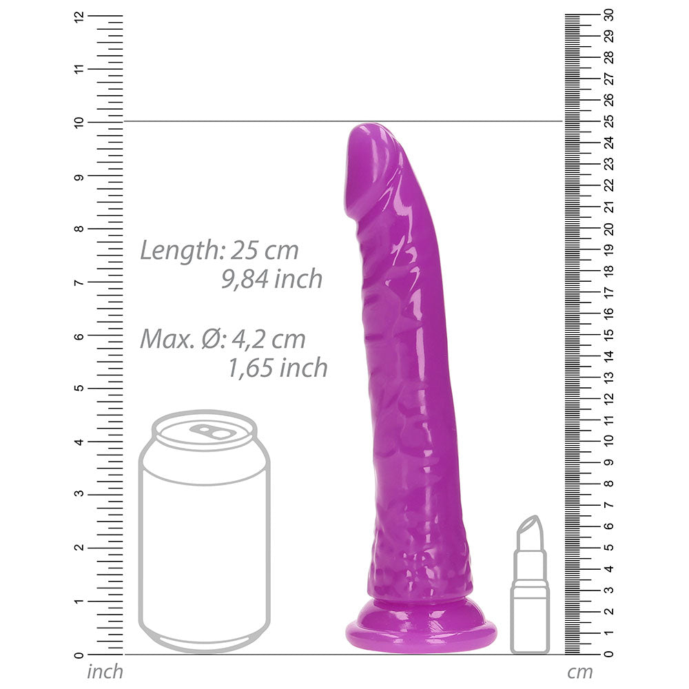 RealRock Glow in the Dark Slim 9 inches Dildo Neon Purple