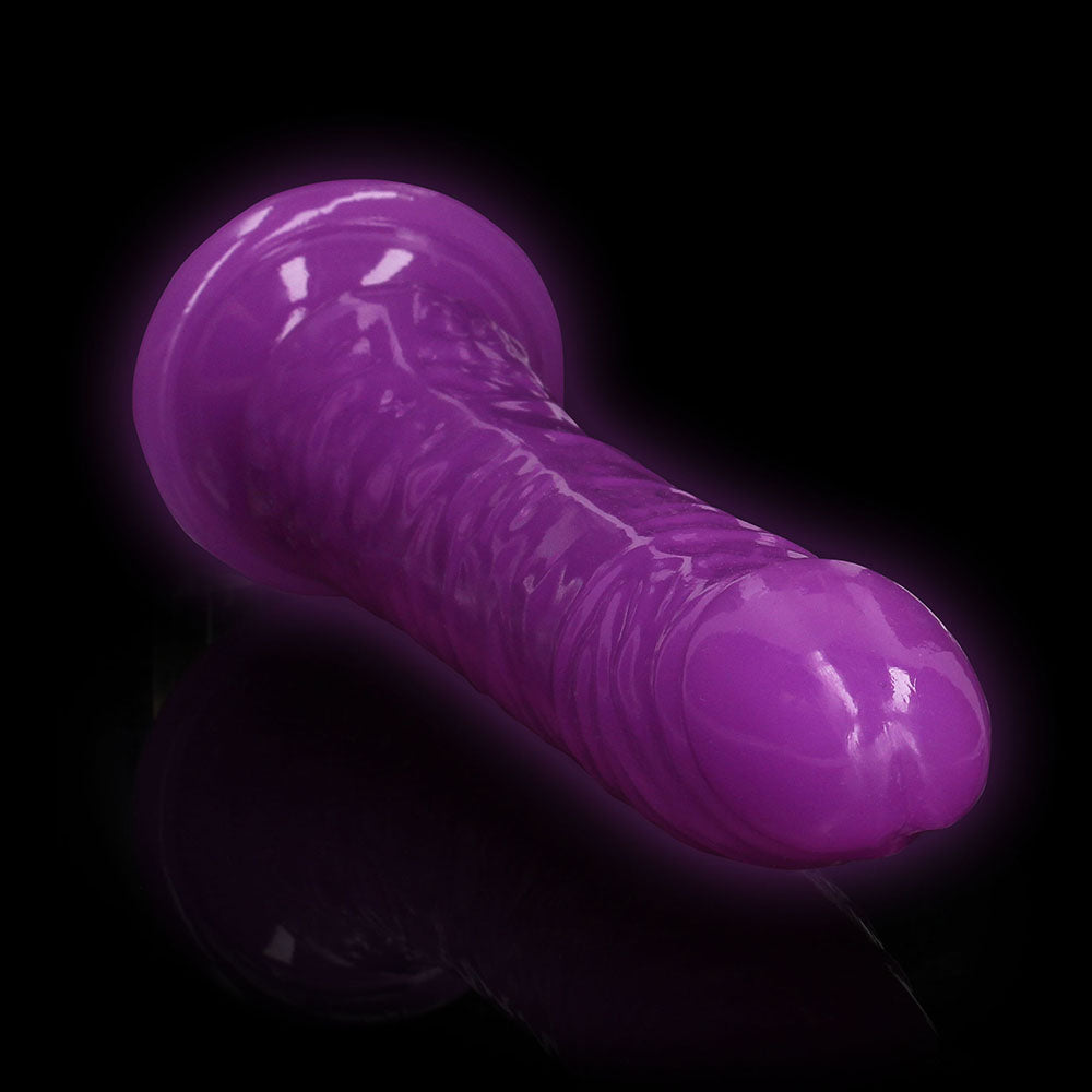 RealRock Glow in the Dark Slim 10 inches Dildo Neon Purple