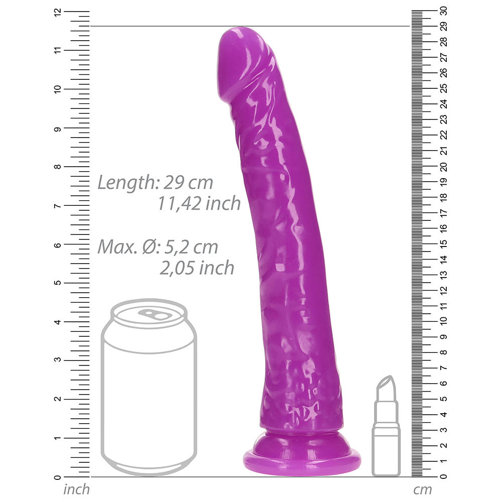 RealRock Glow in the Dark Slim 10 inches Dildo Neon Purple