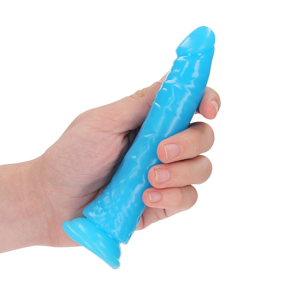 RealRock Glow in the Dark Slim 6 inches Dildo Neon Blue