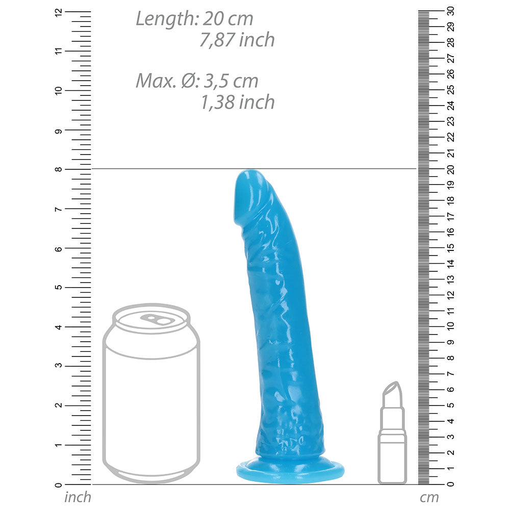 RealRock Glow in the Dark Slim 7 inches Dildo Neon Blue