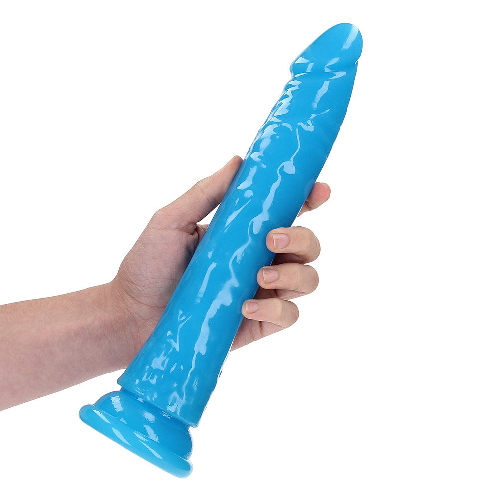 RealRock Glow in the Dark Slim 11 inches Dildo Neon Blue