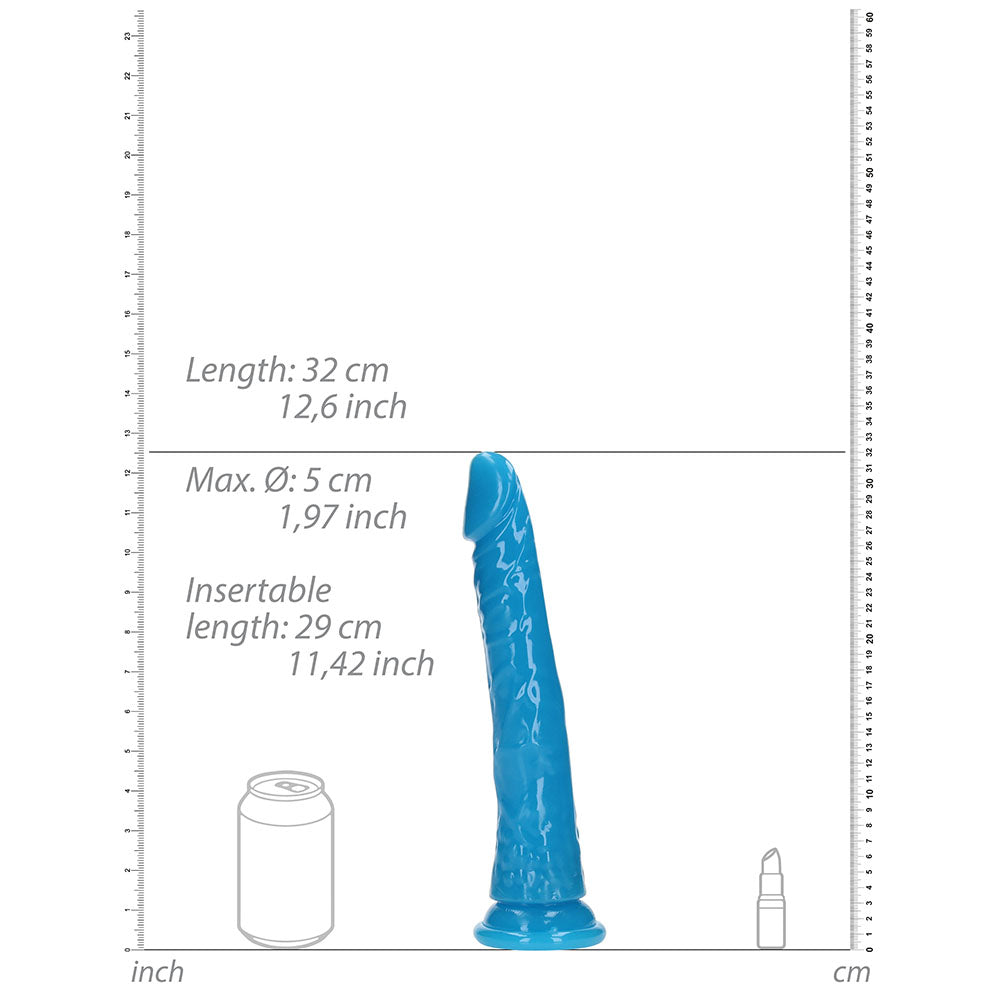 RealRock Glow in the Dark Slim 11 inches Dildo Neon Blue