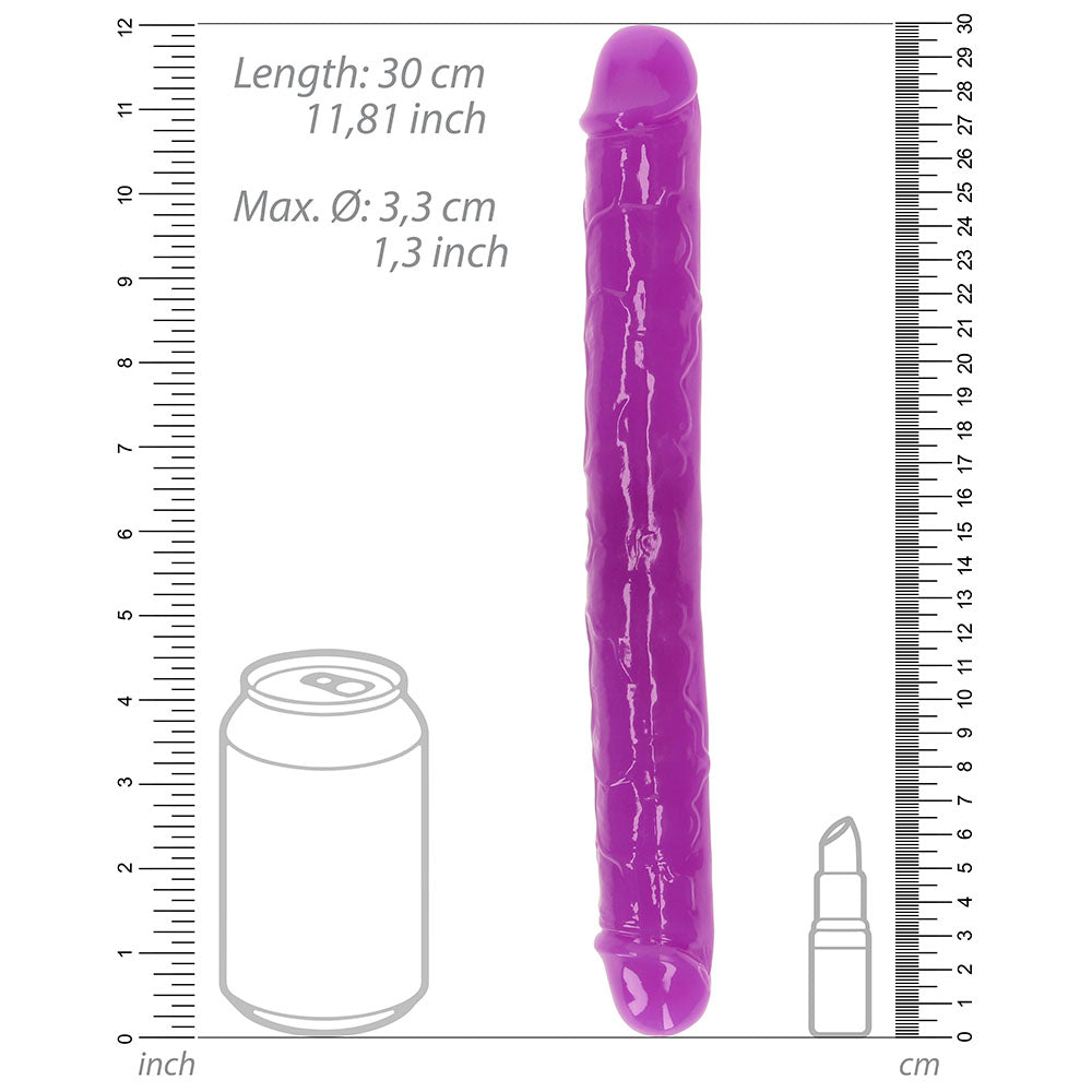 RealRock Glow in the Dark Double Dong 12 inches Dual-Ended Dildo Neon Purple