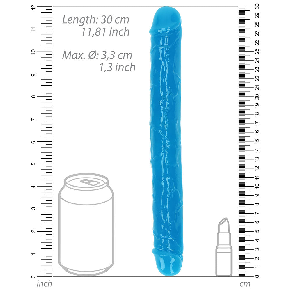 RealRock Glow in the Dark Double Dong 12 inches Dual-Ended Dildo Neon Blue