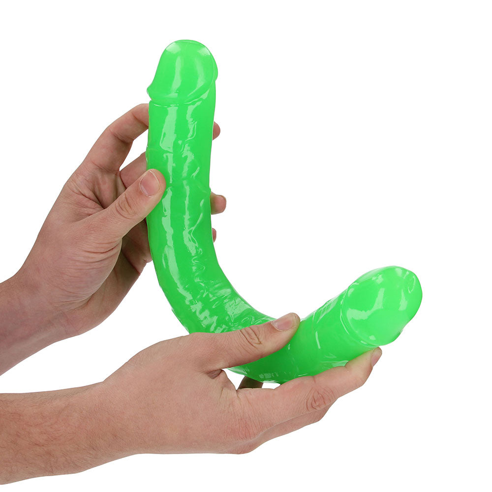RealRock Glow in the Dark Double Dong 15 inches Dual-Ended Dildo Neon Green