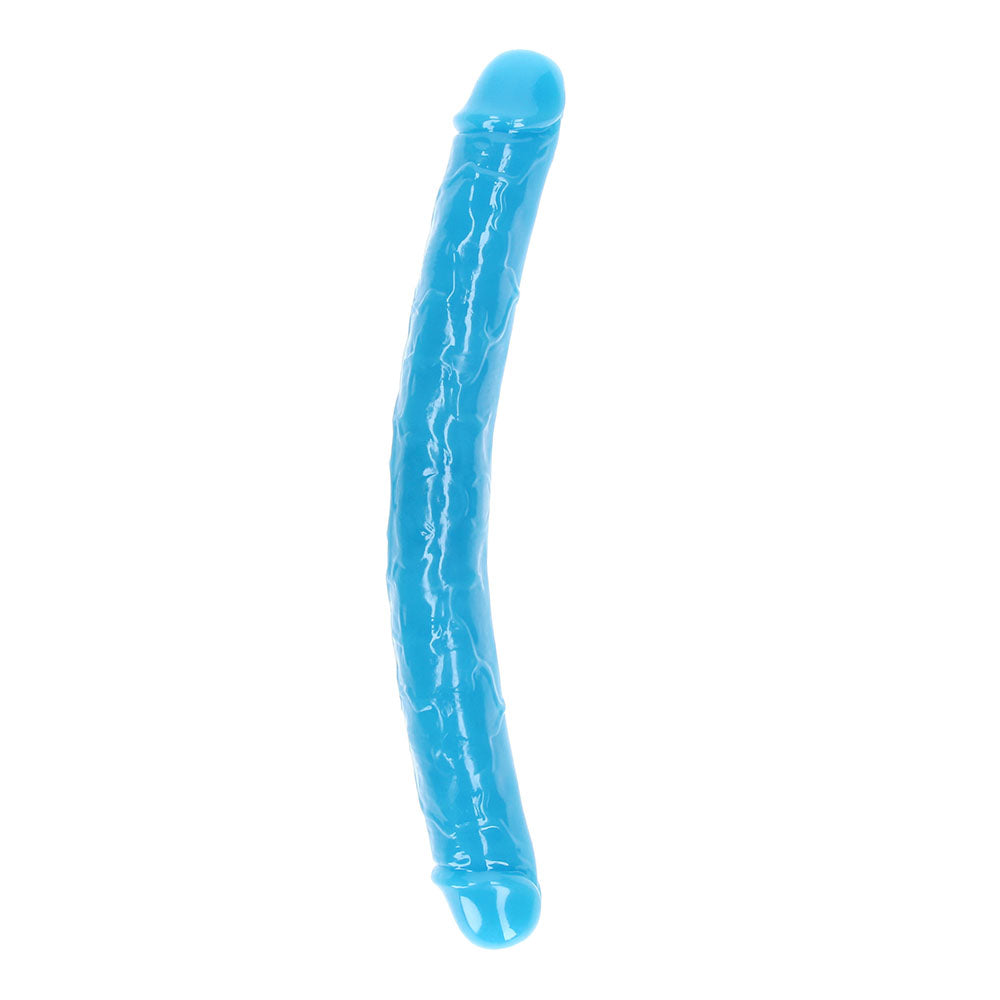 RealRock Glow in the Dark Double Dong 15 inches Dual-Ended Dildo Neon Blue