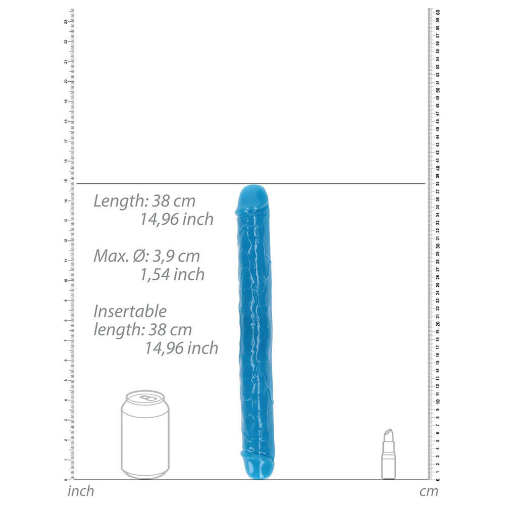 RealRock Glow in the Dark Double Dong 15 inches Dual-Ended Dildo Neon Blue